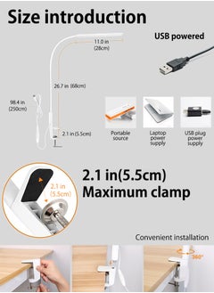 LOOPITYS （REMOTE）Desk Lamp LED USB Power Eye-Care Swing Arm Lamp Flexible Gooseneck Clamp,Dimmable,Architect Lamp 3 Color Modes,Desk Light Memory Reading Working Study,Energy Saving  - Image 2