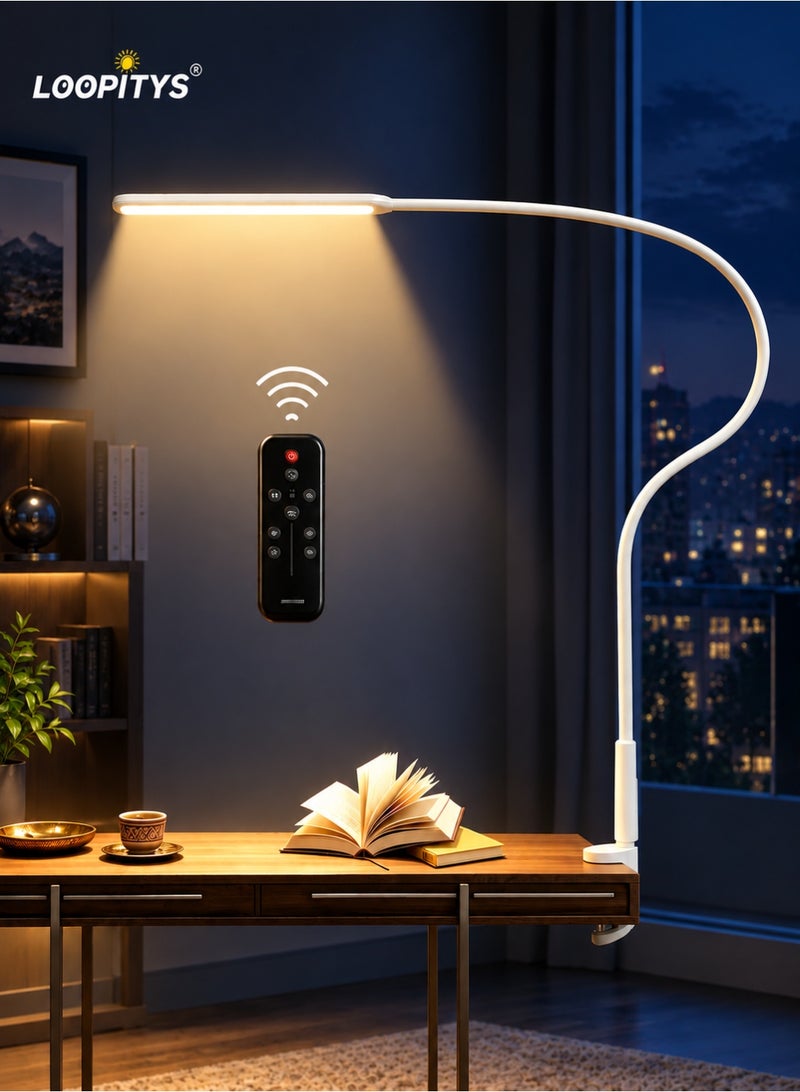 LOOPITYS （REMOTE）Desk Lamp LED USB Power Eye-Care Swing Arm Lamp Flexible Gooseneck Clamp,Dimmable,Architect Lamp 3 Color Modes,Desk Light Memory Reading Working Study,Energy Saving - Image 1