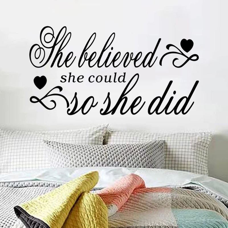 SEATUNE Wall Decals for Women  Wall Decals for Wall Stickers Bedroom  Bedroom Bathroom Quotes Inspirational Girl Living Room Office Gym Home Art Vinyl Wall Decor  She Believed 21""X11"" - Image 1