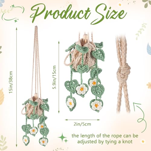 DaisyInner Cute Crochet Plant Car Freshener 12ml Empty Refillable Diffuser Bottle with Plants Hanging Accessories for Mother's Day Rearview Mirror Home Office Decor Women Gifts(Daisy) - Image 2