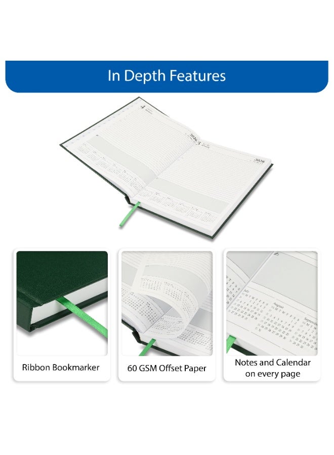 FIS 2026 Diary, A4 Size Diary(210x297mm), Hard Cover Vinyl Materials, 1 Day a Page, English, 60gsm White Paper, Green Color-FSDI41E26GR - Image 5