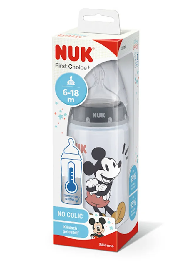 نوك First Choice Plus Temperature Control Mickey Mouse Baby Silicone Feeding Bottle 300 ML, 6 - 18 Months