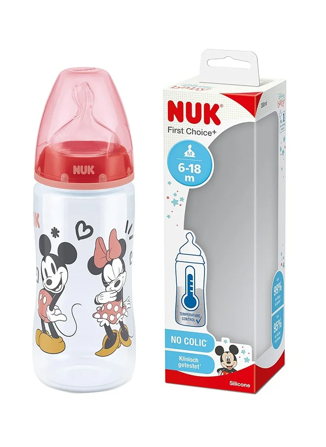 NUK First Choice Plus Temperature Control Mickey Mouse Baby Silicone Feeding Bottle 300 ML, 6 - 18 Months