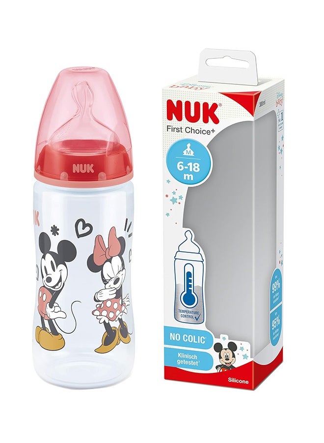 NUK First Choice Plus Temperature Control Mickey Mouse Baby Silicone Feeding Bottle 300 ML, 6 - 18 Months  - Image 1