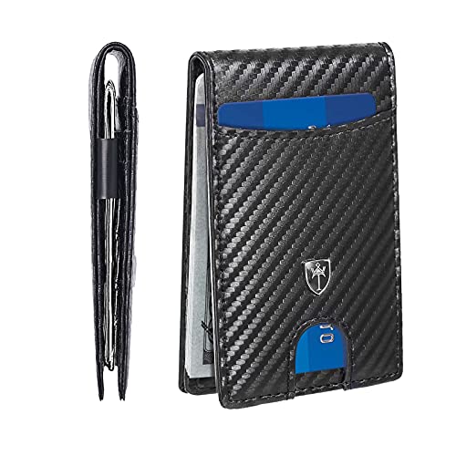 Tipmile Money Clip Wallet for Men RFID Blocking Minimalist Slim Bifold Front Pocket Wallet, Black Carbon Fiber - Image 1