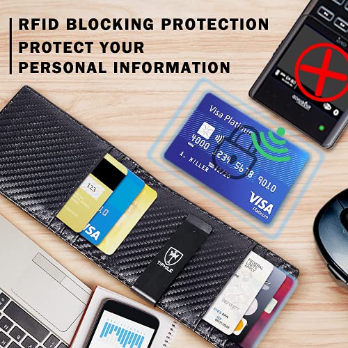Tipmile Money Clip Wallet for Men RFID Blocking Minimalist Slim Bifold Front Pocket Wallet, Black Carbon Fiber - Image 3