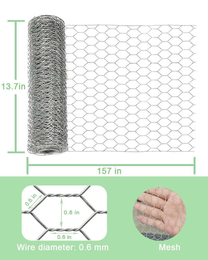 Vensovo Galvanized Chicken Wire Roll 13.7" x 157" - 0.8" Hexagonal Chicken Wire Mesh for Garden Fence, Rabbit Fence, Chicken Coop, Floral Arrangements & DIY Crafts - Image 2