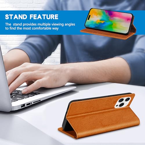ZZXX for iPhone 16 Pro Max Wallet Case with [RFID Blocking] Card Slot Stand Strong Magnetic Leather Flip Fold Protective Phone Case for iPhone 16 Pro Max Case Wallet(Brown-6.9 inch) - Image 5