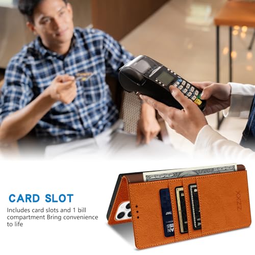 ZZXX for iPhone 16 Pro Max Wallet Case with [RFID Blocking] Card Slot Stand Strong Magnetic Leather Flip Fold Protective Phone Case for iPhone 16 Pro Max Case Wallet(Brown-6.9 inch) - Image 4