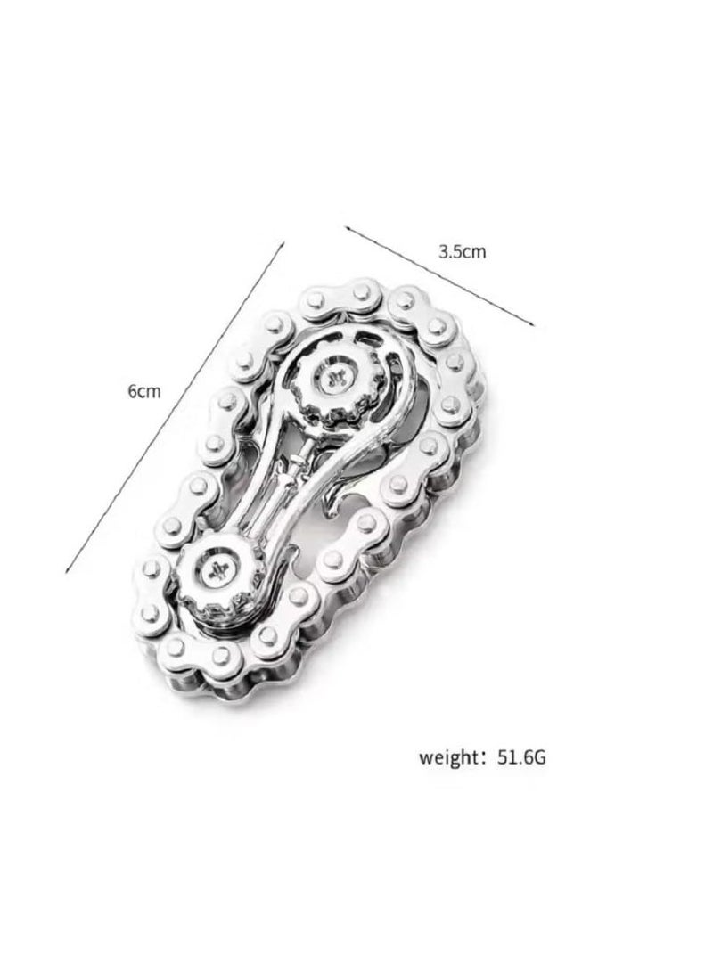لعبة فيدجيت سبينر على شكل سلسلة دراجة لتخفيف التوتر، لعبة فيدجيت معدنية للأطفال والكبار، لعبة مكتب حركية مبتكرة لدوار اليد والإصبع لتخفيف القلق، هدية رائعة للأطفال والكبار (فضية) - Image 2