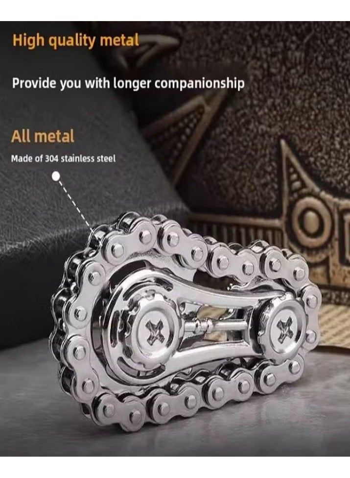 لعبة فيدجيت سبينر على شكل سلسلة دراجة لتخفيف التوتر، لعبة فيدجيت معدنية للأطفال والكبار، لعبة مكتب حركية مبتكرة لدوار اليد والإصبع لتخفيف القلق، هدية رائعة للأطفال والكبار (فضية) - Image 3