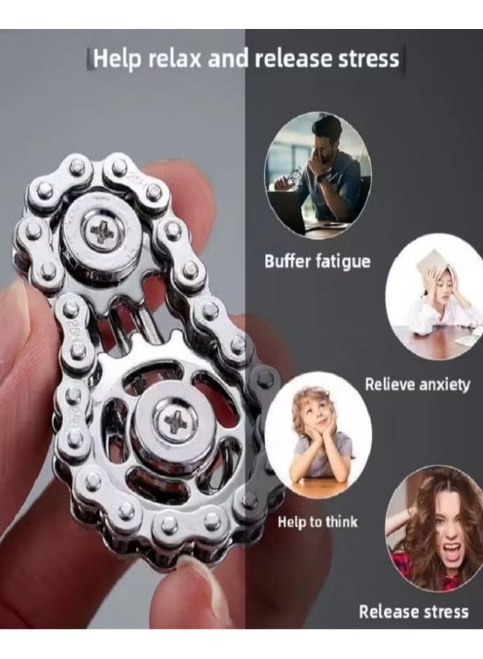 لعبة فيدجيت سبينر على شكل سلسلة دراجة لتخفيف التوتر، لعبة فيدجيت معدنية للأطفال والكبار، لعبة مكتب حركية مبتكرة لدوار اليد والإصبع لتخفيف القلق، هدية رائعة للأطفال والكبار (فضية) - Image 4