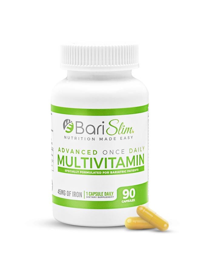 Bari Slim كبسولة متعددة الفيتامينات المتقدمة مرة واحدة يوميًا لجراحة السمنة - 45 ملغ من الحديد - فيتامين لجراحة السمنة بعد جراحة تحويل المسار وجرح المعدة | إمداد لمدة 90 يومًا - Image 1
