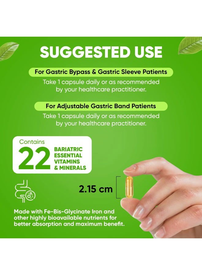 Bari Slim كبسولة متعددة الفيتامينات المتقدمة مرة واحدة يوميًا لجراحة السمنة - 45 ملغ من الحديد - فيتامين لجراحة السمنة بعد جراحة تحويل المسار وجرح المعدة | إمداد لمدة 90 يومًا - Image 4