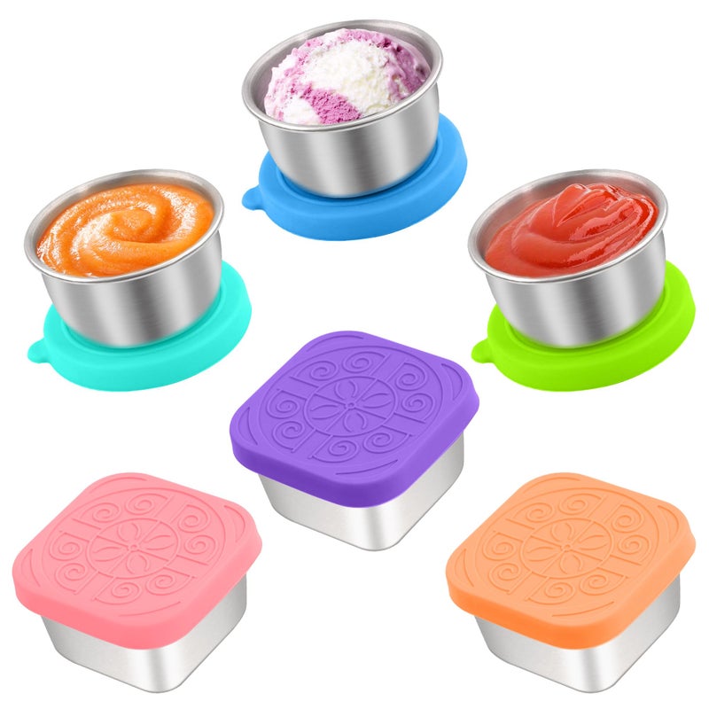 Qukaka 6 PCS Salad Dressing Container to Go,Handy Leakproof Stainless Steel Meal Prep Containers Reusable,Sauce Containers for Lunch Box, Picnics, Travel, Office and Kitchen Storage-1.6oz+2.7oz - Image 1