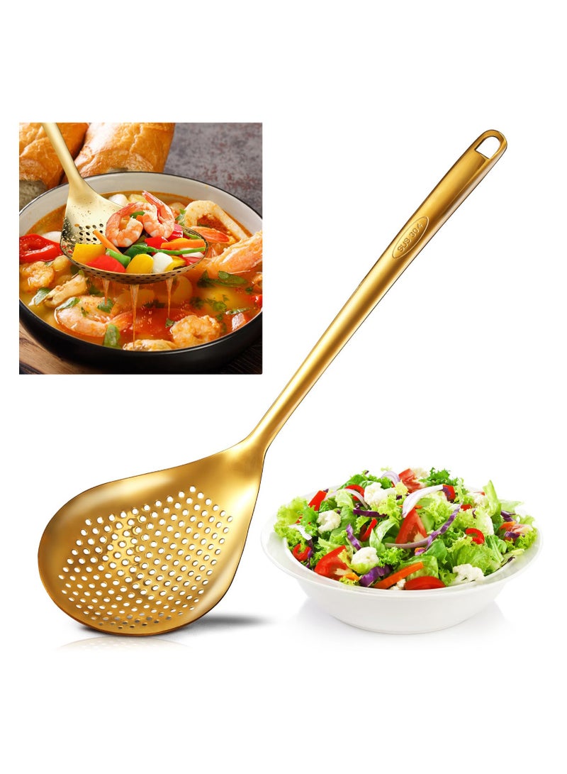 SYOSI Large Gold Serving Slotted Spoon, 304 Stainless Steel Set, Stainless Steel Soup Ladle Spoon, Metal Gravy Ladle, Solid Slotted Spoon for Mixing, Serving, Stirring, Salad, Soup (14 Inch) - Image 1