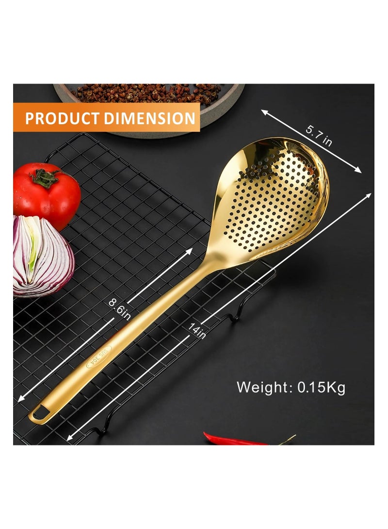 SYOSI Large Gold Serving Slotted Spoon, 304 Stainless Steel Set, Stainless Steel Soup Ladle Spoon, Metal Gravy Ladle, Solid Slotted Spoon for Mixing, Serving, Stirring, Salad, Soup (14 Inch) - Image 2