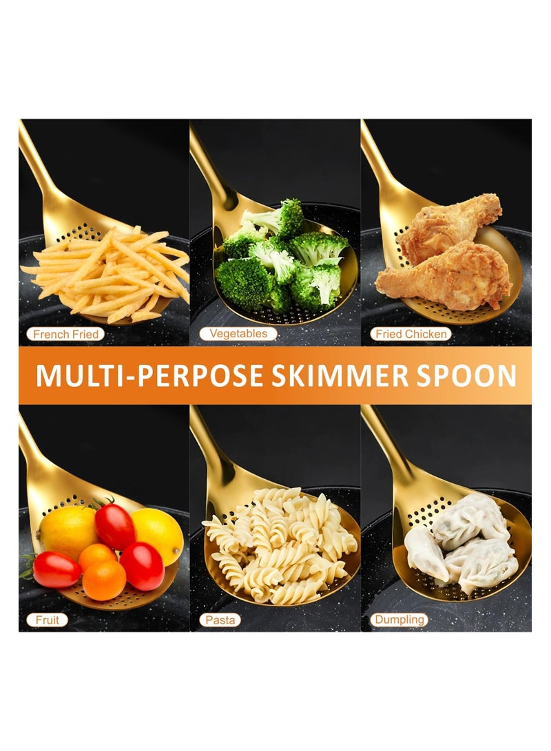 SYOSI Large Gold Serving Slotted Spoon, 304 Stainless Steel Set, Stainless Steel Soup Ladle Spoon, Metal Gravy Ladle, Solid Slotted Spoon for Mixing, Serving, Stirring, Salad, Soup (14 Inch) - Image 3