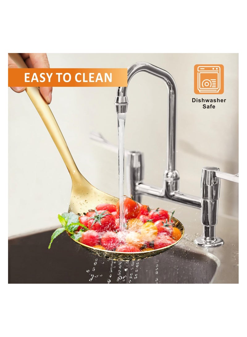 SYOSI Large Gold Serving Slotted Spoon, 304 Stainless Steel Set, Stainless Steel Soup Ladle Spoon, Metal Gravy Ladle, Solid Slotted Spoon for Mixing, Serving, Stirring, Salad, Soup (14 Inch) - Image 5