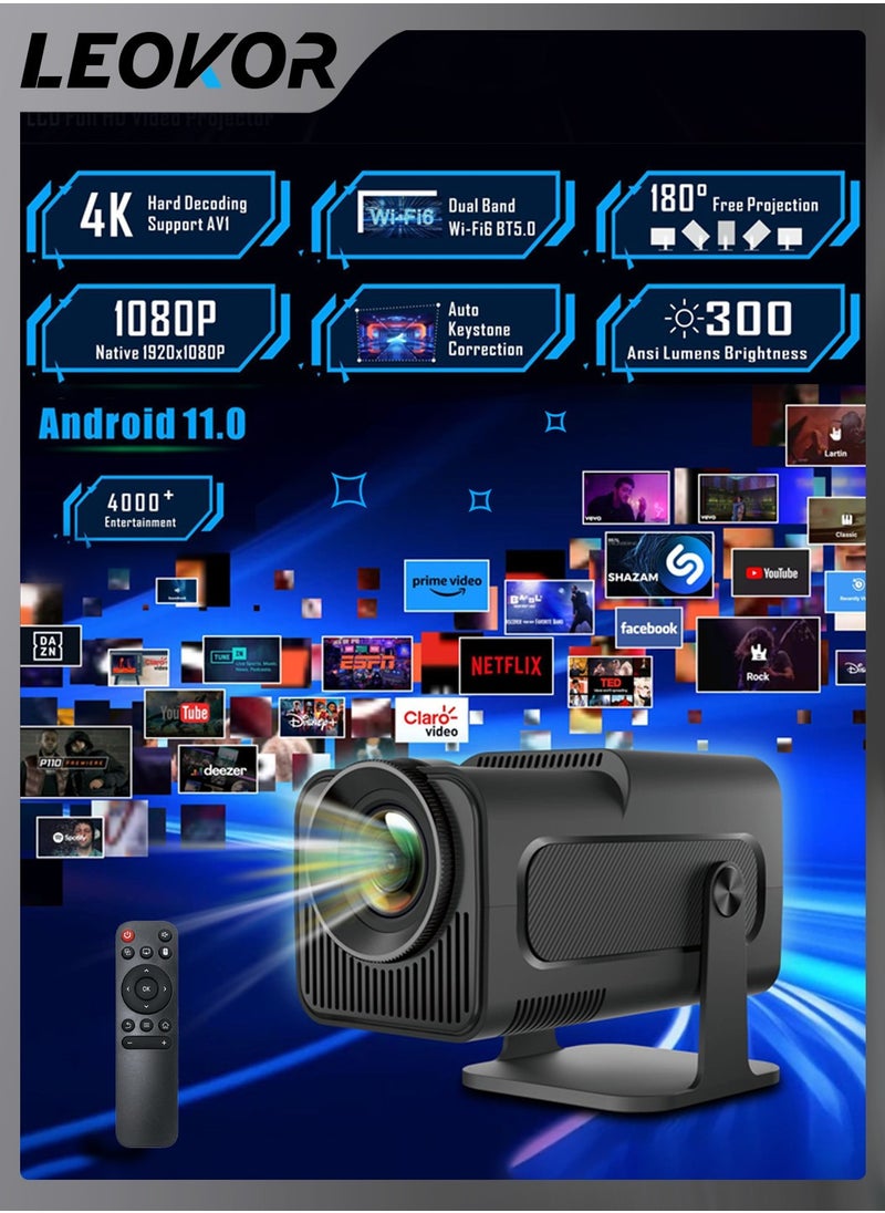 HY320 Mini Portable Projector,4K FHD Natvie 1080P Smart Projector 390ANSI with WiFi 6,BT 5.0,180 Degree Rotation,Automatic Keystone Correction,Integrated Android 11.0 Compatible With Home Theater(Black)