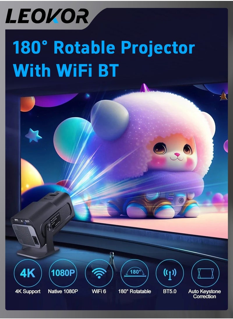 HY320 Mini Portable Projector,4K FHD Natvie 1080P Smart Projector 390ANSI with WiFi 6,BT 5.0,180 Degree Rotation,Automatic Keystone Correction,Integrated Android 11.0 Compatible With Home Theater(Black)