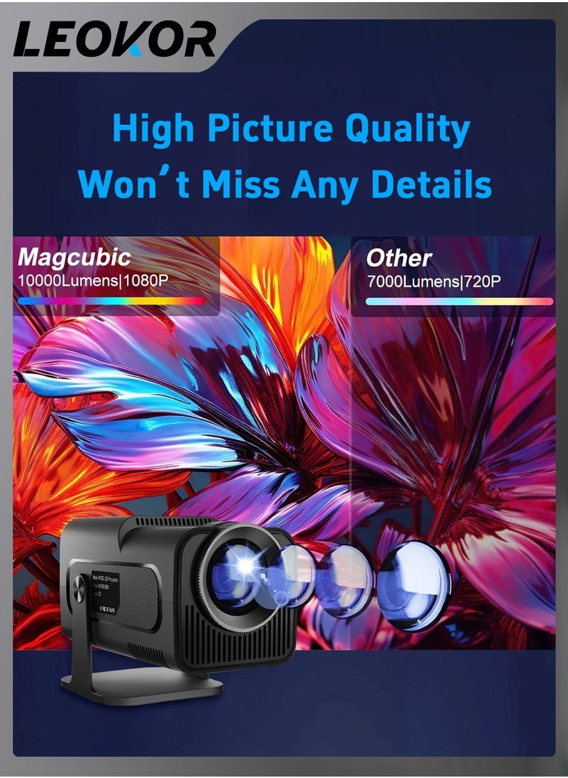 HY320 Mini Portable Projector,4K FHD Natvie 1080P Smart Projector 390ANSI with WiFi 6,BT 5.0,180 Degree Rotation,Automatic Keystone Correction,Integrated Android 11.0 Compatible With Home Theater(Black)