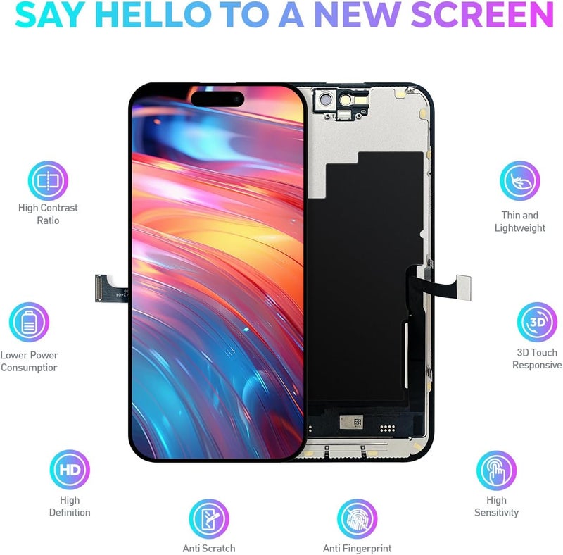 Ace Tech Cellular LCD Screen Replacement for iPhone 15 Pro 6.1 inch (Model A2848, A3101, A3104, A3102) 3D Touch Screen Display digitizer Repair kit Assembly - Image 2
