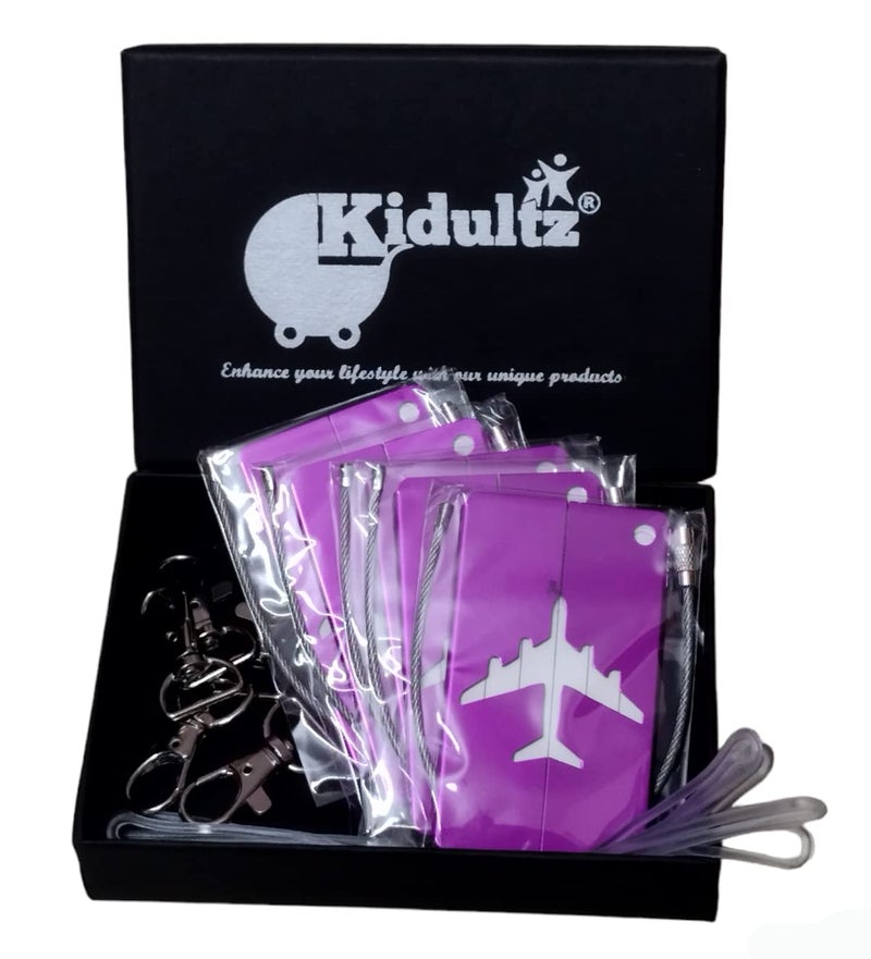 Kidultz (Set of 5) Aluminum Alloy Metallic Luggage Tags Handle Wraps with Stainless Loop Anti-Break for Travel Identification Suitcase Bag Tag, School & Office Bags (Purple) - Image 1