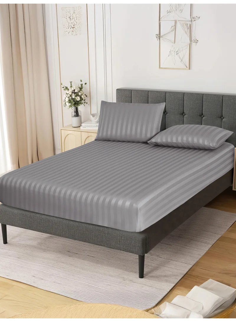 Donetella Premium 3 Piece – 200×200 cm Super King Striped Fitted Sheet, and 35 cm Deep Pocket, Secure All-Around Elastic Fit, No Excess Fabric.