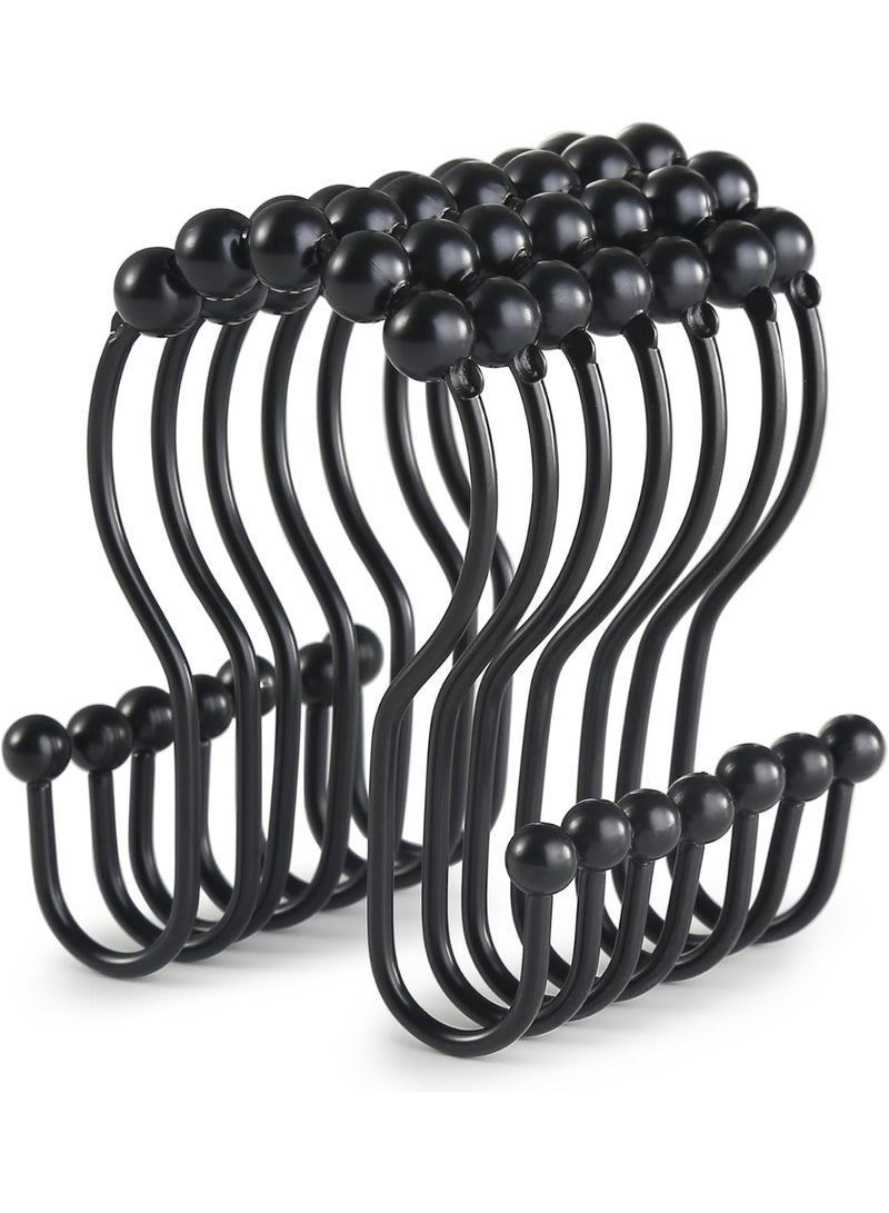 jaexest Shower Curtain Hooks – 12 Pcs Stainless Steel Black Shower Curtain Rings – Rust Proof & Smooth Sliding – Anti-Drop Double Roller Design – Heavy Duty Shower Hooks for Bathroom Curtains – Black - Image 1