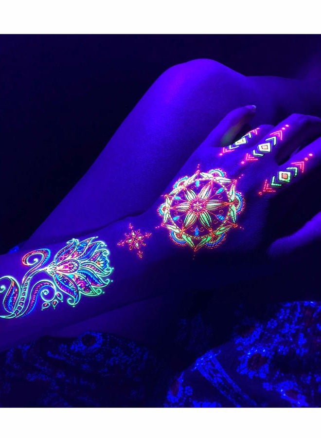 d'IRIS studio Temporary Tattoos for Glow Party UV Blacklight – 1 Sheet Lotus Floral Body Paint Art Light Festival Accessories Glow in the Dark Makeup | 7.2” x 5.2” Temp Great for EDM EDC Party Rave Parties  - Image 1