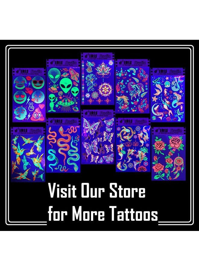 d'IRIS studio Temporary Tattoos for Glow Party UV Blacklight – 1 Sheet Lotus Floral Body Paint Art Light Festival Accessories Glow in the Dark Makeup | 7.2” x 5.2” Temp Great for EDM EDC Party Rave Parties  - Image 3