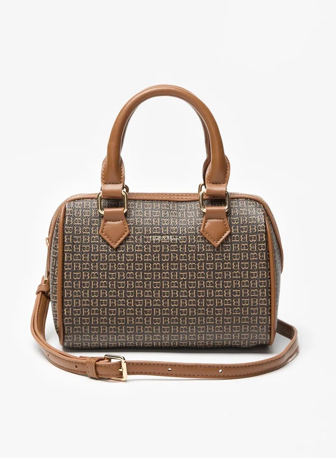 Flora Bella By Shoexpress All-Over Monogram Print Duffel Bag with Detachable Strap