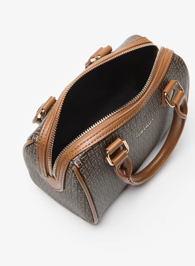 Flora Bella By Shoexpress All-Over Monogram Print Duffel Bag with Detachable Strap