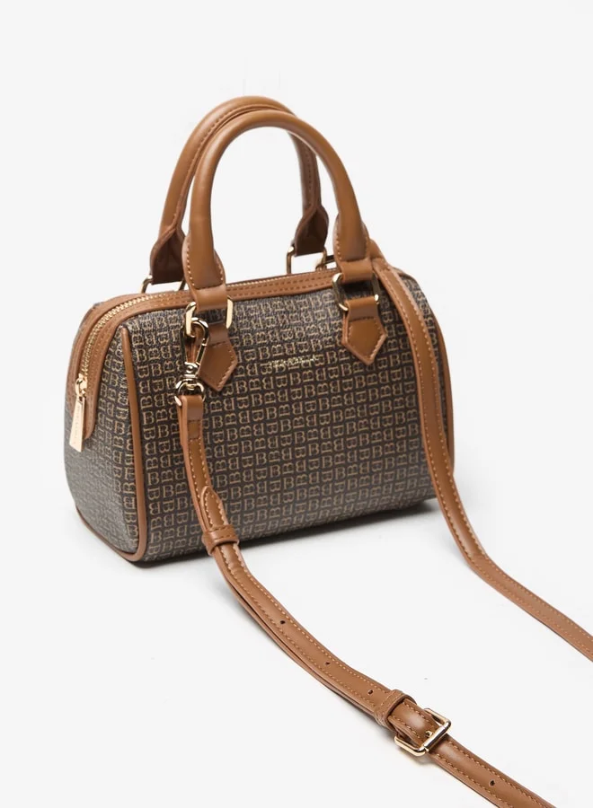 Flora Bella By Shoexpress All-Over Monogram Print Duffel Bag with Detachable Strap