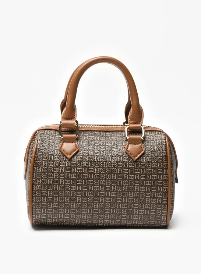 Flora Bella By Shoexpress All-Over Monogram Print Duffel Bag with Detachable Strap