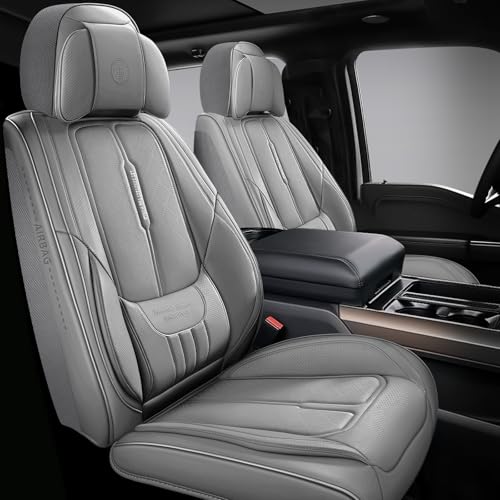 NS YOLO Full Coverage Leather Car Seat Covers for Cars,SUVs and Pick-up Trucks,Car Seat Protector,Automotive Seat Covers,Car Seat Cushion,Grey Seat Cover,Front Seat Cover for 2 Seats - Image 1