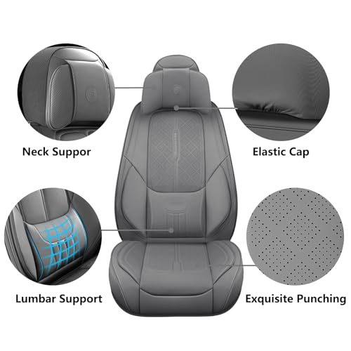 NS YOLO Full Coverage Leather Car Seat Covers for Cars,SUVs and Pick-up Trucks,Car Seat Protector,Automotive Seat Covers,Car Seat Cushion,Grey Seat Cover,Front Seat Cover for 2 Seats - Image 3