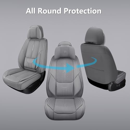 NS YOLO Full Coverage Leather Car Seat Covers for Cars,SUVs and Pick-up Trucks,Car Seat Protector,Automotive Seat Covers,Car Seat Cushion,Grey Seat Cover,Front Seat Cover for 2 Seats - Image 5