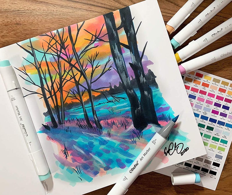 Ohuhu أوههوه دفتر رسم للعلامات على الورق: 8.3"x11.7" دفتر رسم فني كبير لأوراق الرسم 78 ورقة/156 صفحة 120 lb/200 gsm غلاف صلب لكتب الرسم لعلامات الكحول دفتر رسم هدية عيد الميلاد - Image 5