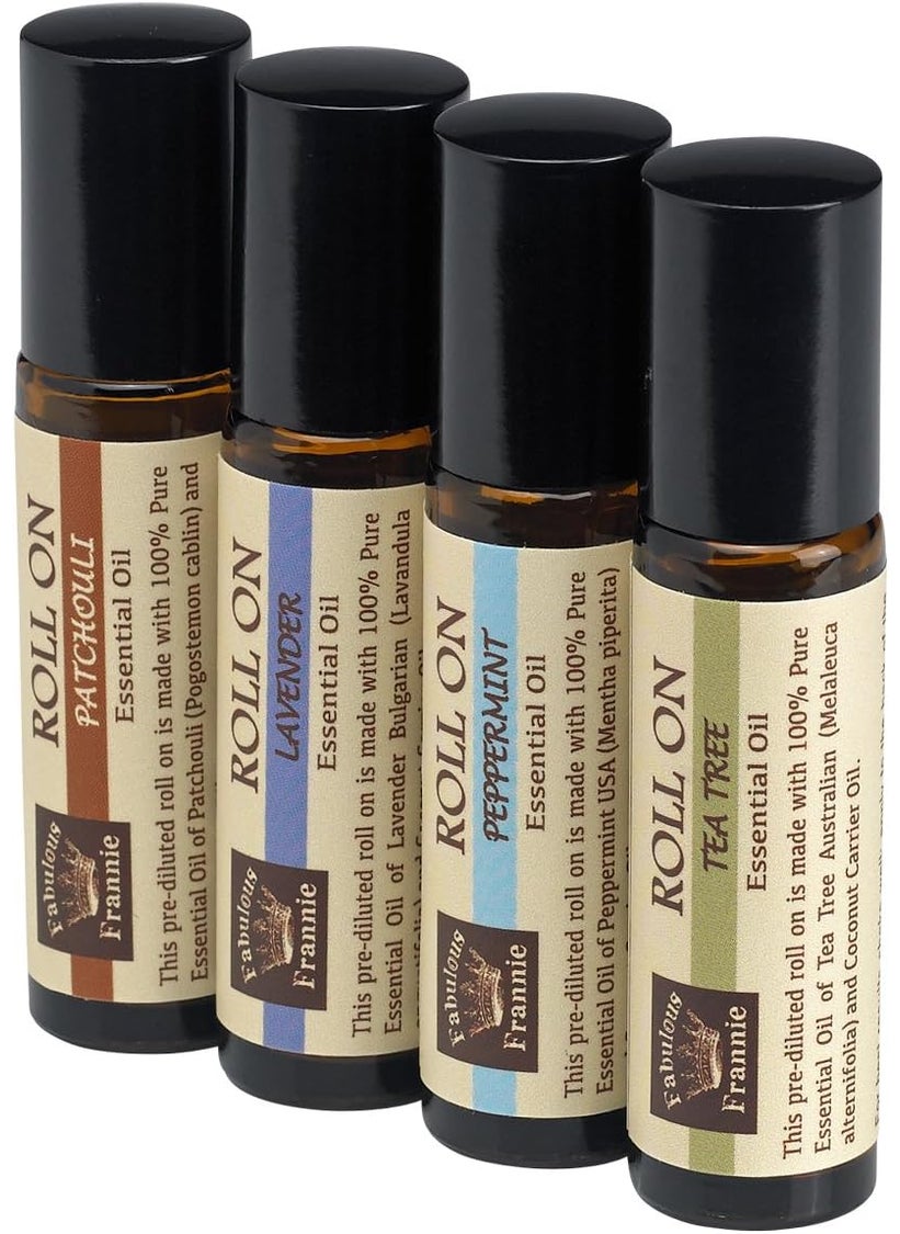 Fabulous frannie Pre-Diluted Essential Oil Roll-On Value Set Made with Pure Essential Oils and Coconut Oil (Lavender, Patchouli, Peppermint and Tea Tree) by Fabulous Frannie 