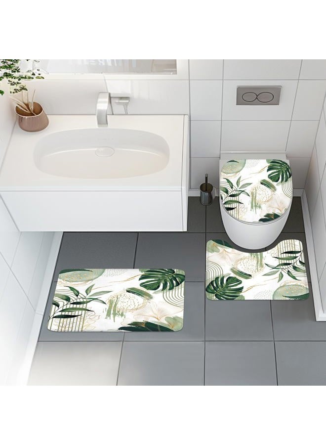 Mitpok 4 PCS Sage Green Boho Shower Curtain Set 72Wx72H, Non-Slip Bath Rug Toilet Lid Cover and U Shape Mat Modern Tropical Palm Leaves Complete Bathroom Set Accessories with 12 Hooks Bathroom Decor - Image 2