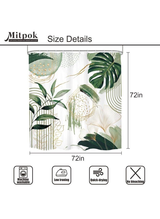 Mitpok 4 PCS Sage Green Boho Shower Curtain Set 72Wx72H, Non-Slip Bath Rug Toilet Lid Cover and U Shape Mat Modern Tropical Palm Leaves Complete Bathroom Set Accessories with 12 Hooks Bathroom Decor - Image 4