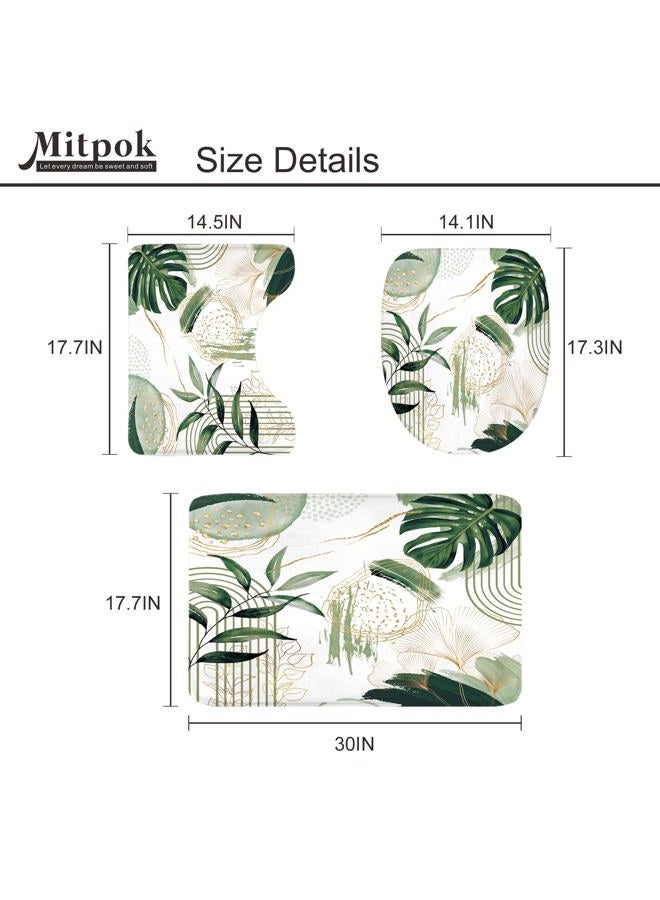 Mitpok 4 PCS Sage Green Boho Shower Curtain Set 72Wx72H, Non-Slip Bath Rug Toilet Lid Cover and U Shape Mat Modern Tropical Palm Leaves Complete Bathroom Set Accessories with 12 Hooks Bathroom Decor - Image 5