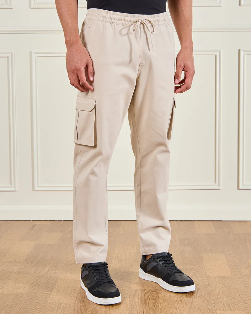 Redtag Men Beige Solid Basic Joggers