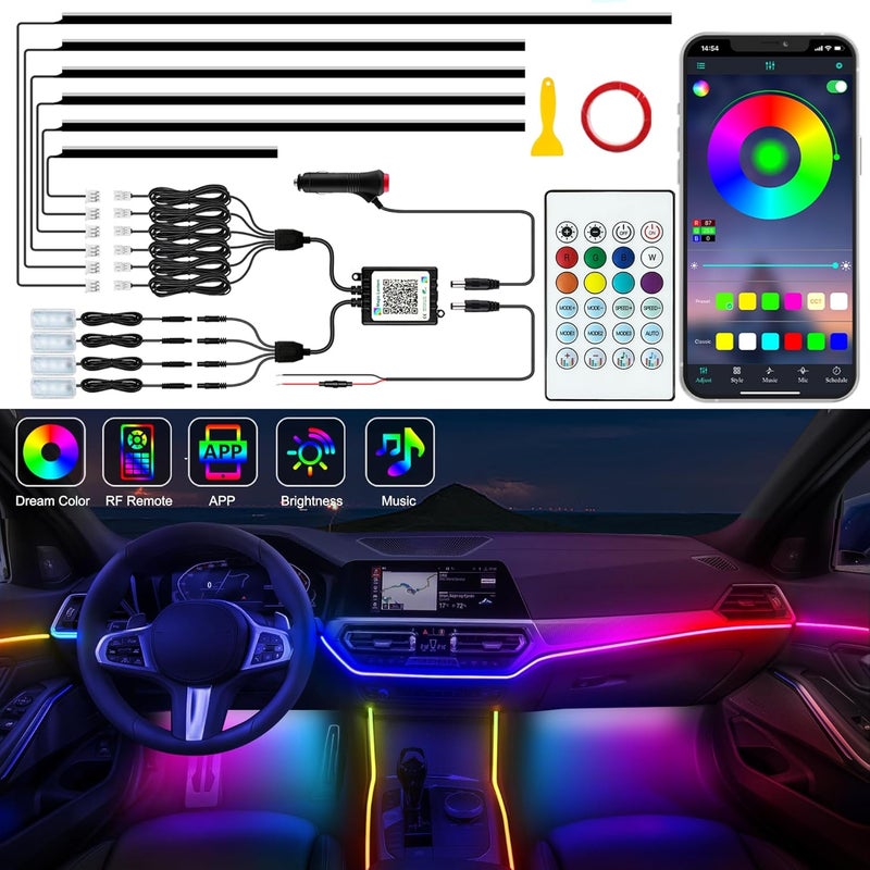 Jushope Interior LED Strip Lights, Acrylic Lights With Dynamic Dreamcolor Chasing, 10 in 1 Car Ambient Lighting Kits, 176 Inches 612 LEDs Music Sync Wireless APP and RF Remote Control - Image 1