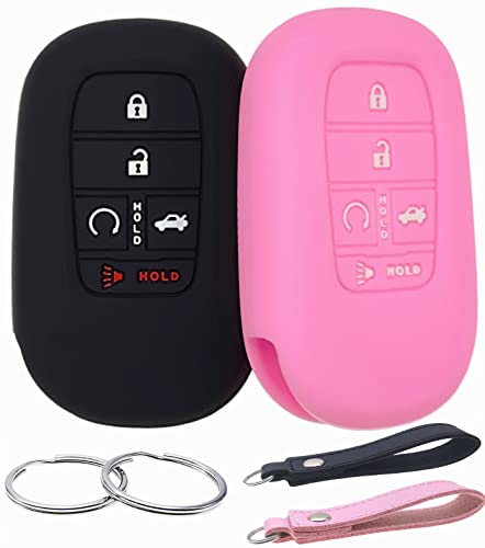 REPROTECTING Silicone Rubber Key Fob Cover Compatible with (5 Buttons) 2022-2025 Honda Accord Civic HR-V CR-V Pilot Sport SI EX EX-L Touring (Black Pink) - Image 1