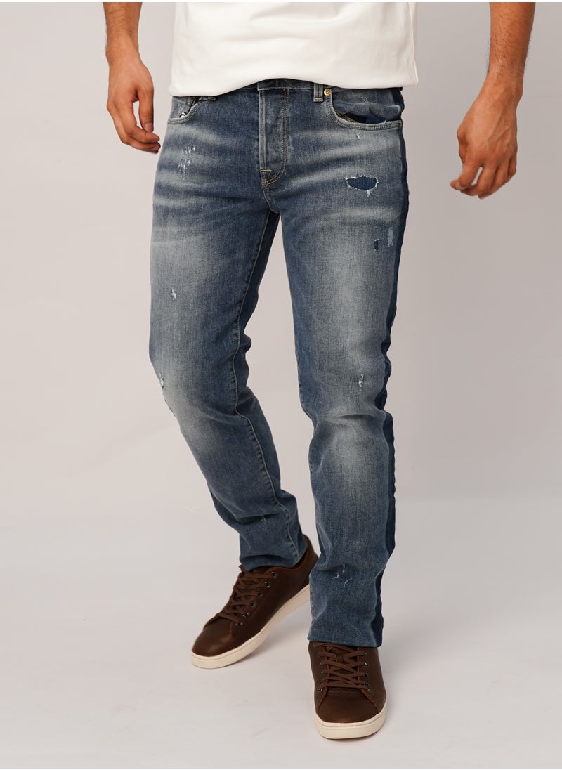 JACK & JONES - Men’s Faded Patch Work Full Length Denim in Blue - Image 1