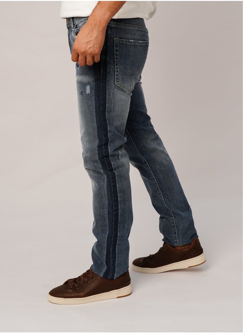 JACK & JONES - Men’s Faded Patch Work Full Length Denim in Blue - Image 1