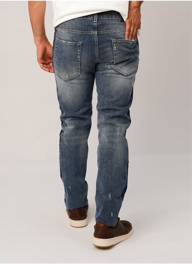 JACK & JONES - Men’s Faded Patch Work Full Length Denim in Blue - Image 1